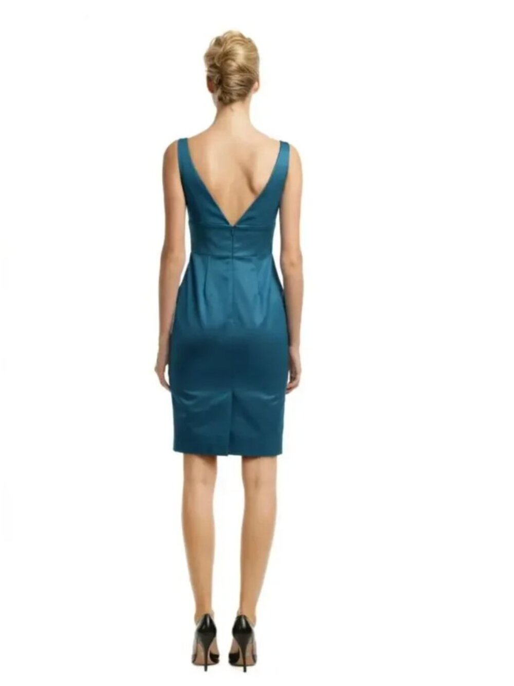 Lela Rose - Teal Sleeveless V-Neck Sheath Dress - 12 - Picture 2 of 10